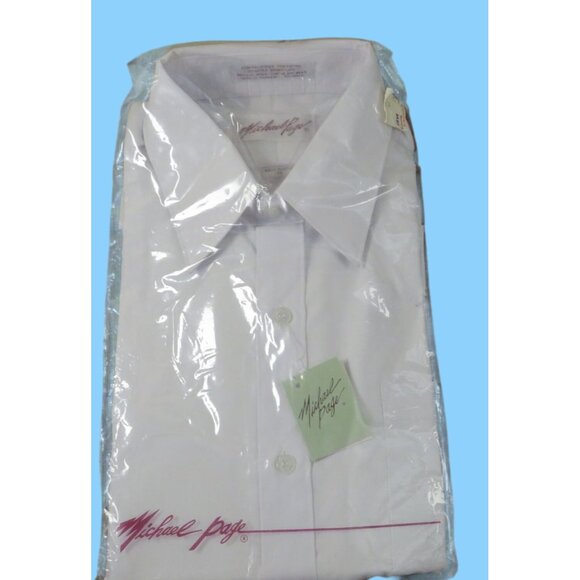 Michael Page Perma Press White Dress Shirt Mens Short Sleeve Collared Button-Up - Picture 1 of 5